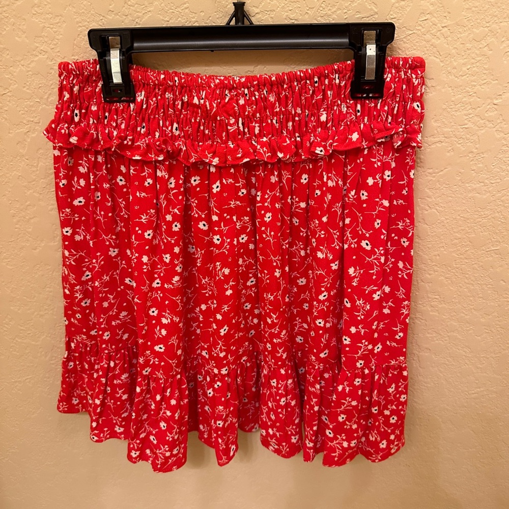 Zara Red Floral Ruffle Skirt
